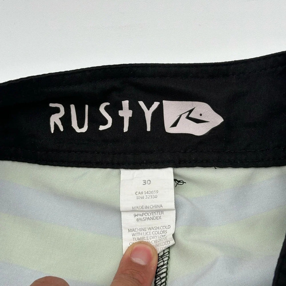 Rusty Mens Size 30 Blue/Green/Black Stripe Board Shorts Swim Trunks Surf - Picture 5 of 7